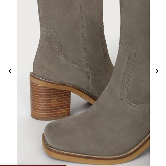 Turbulent Taupe Suede Leather Square Toe Mid-Calf Boots - Picture 4 of 9
